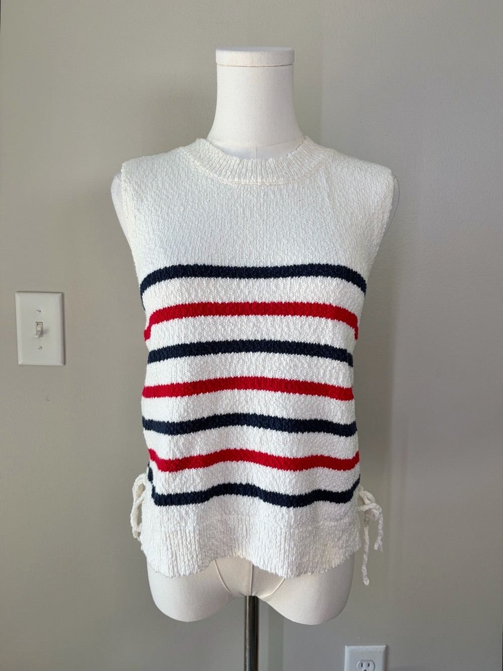 Francesca’s Cindy Sleeveless Striped Lace Up Sweater Top Coastal Beachy Nautical - Picture 2 of 9